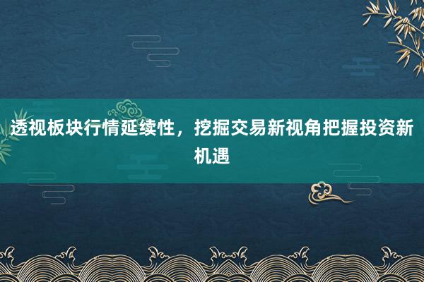 透视板块行情延续性，挖掘交易新视角把握投资新机遇