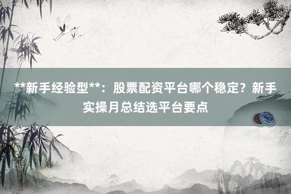 **新手经验型**：股票配资平台哪个稳定？新手实操月总结选平台要点