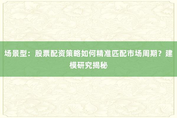 场景型：股票配资策略如何精准匹配市场周期？建模研究揭秘