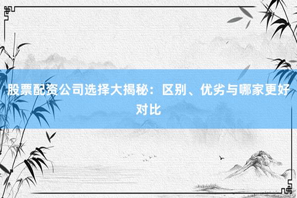股票配资公司选择大揭秘：区别、优劣与哪家更好对比