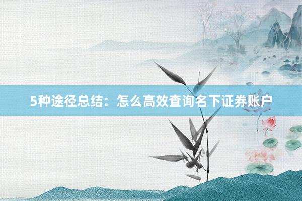 5种途径总结：怎么高效查询名下证券账户